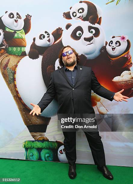 Jack Black poses at the Sydney premiere of Kung Fu Panda 3 at Hoyts Cinemas on March 13, 2016 in Sydney, Australia.