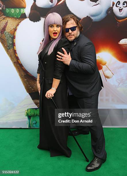 Jack Black poses alongside Kelly Osbourne at the Sydney premiere of Kung Fu Panda 3 at Hoyts Cinemas on March 13, 2016 in Sydney, Australia.