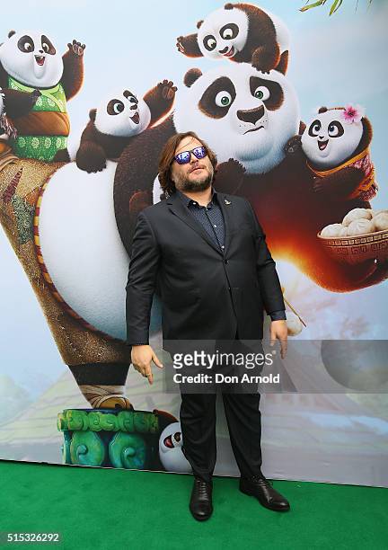 Jack Black poses at the Sydney premiere of Kung Fu Panda 3 at Hoyts Cinemas on March 13, 2016 in Sydney, Australia.