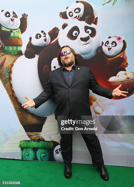 Jack Black poses at the Sydney premiere of Kung Fu Panda 3 at Hoyts Cinemas on March 13, 2016 in Sydney, Australia.