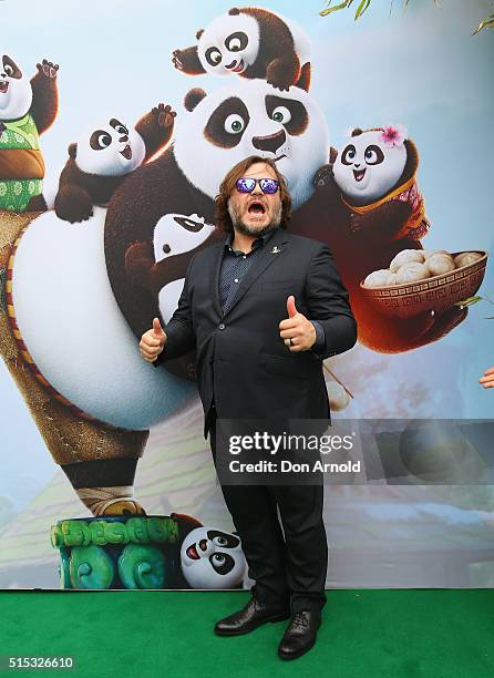 Jack Black poses at the Sydney premiere of Kung Fu Panda 3 at Hoyts Cinemas on March 13, 2016 in Sydney, Australia.