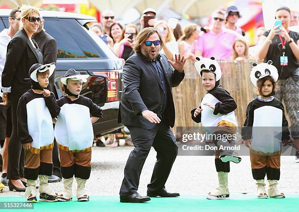 Jack Black poses at the Sydney premiere of Kung Fu Panda 3 at Hoyts Cinemas on March 13, 2016 in Sydney, Australia.