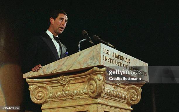 Washington: Prince Charles of Great Britain addressed the American Institute of Architects 1990 Honor Awards dinner at the National Building Museum...