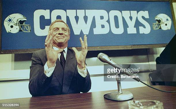 Dallas: Jerry Jones, millionaire oilman from Arkansas holds a press conference at the Dallas Cowboys headquarters 2/25 evening during which he told...