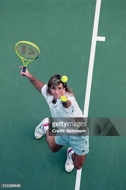 New York: Andre Agassi serves to Neil Broad during their U.S. Open match August 31.