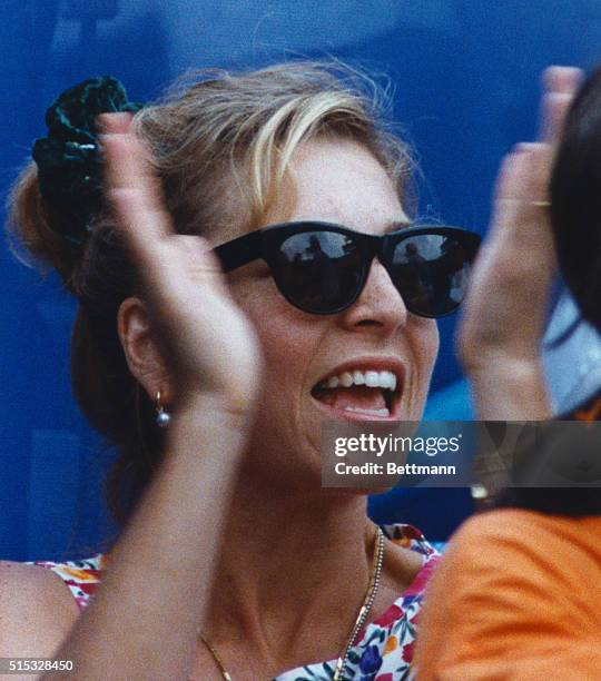 New York: Tatum O'Neal cheers her husband, John McEnroe, during his U.S. Open match with Emilio Sanchez.Photo by Jon Simon/Bettmann via Getty Images
