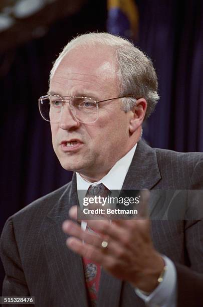 Defense Secretary Dick Cheney responds to questions at a press briefing regarding President Bush's announcement to send more U.S. Forces to the...