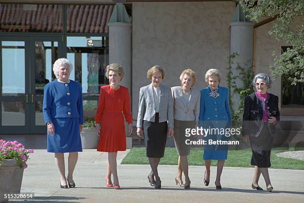 Simi Valley, Calif.: The six living first ladies of the United States take a stroll through the courtyard of the Ronald Reagan Presidential Library....