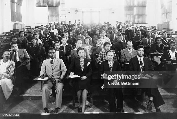 Modern class in session At Tuskegee Institute , Tuskegee, Alabama, 2nd April 1940. Each student must learn a trade as well as the three R's. Among...