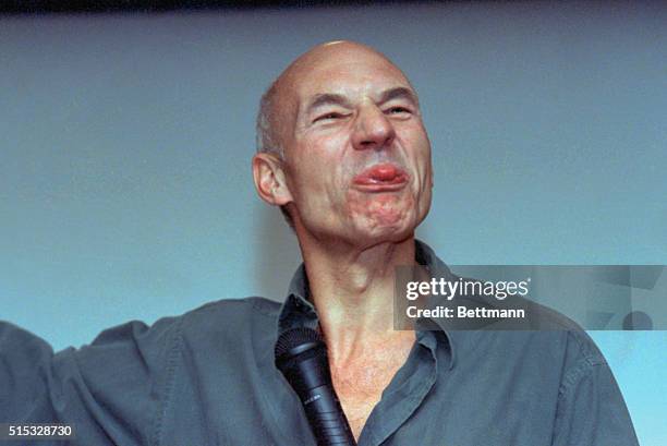 Cleveland, O.: Patrick Stewart, the actor who portrays Capt. Jean-Luc Picard on Star Trek: The Next Generation, reacts to question from Star Trek...