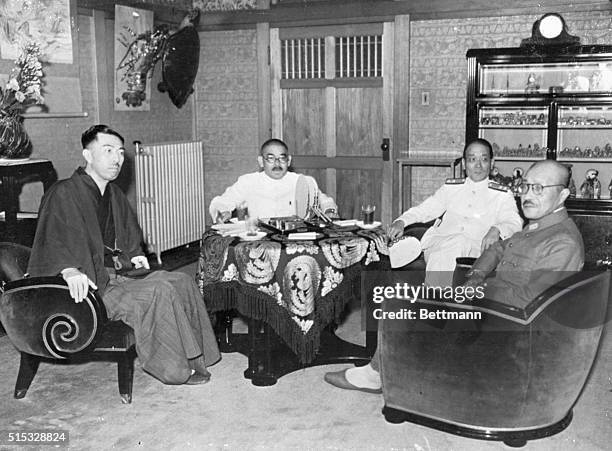 Left to right, Premiere Prince Fuminaro Koniye; Yosuke Matsuoka, Foreign Minister, Vice Admiral; Zengo Yoshida, Minister of Navy; Lieutenant General...