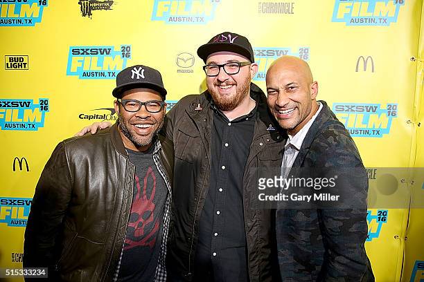 Jordan Peele, Peter Alencio and Keegan-Michael Key attend a special screening of their new film "Keanu" at the Paramount Theater during the South by...