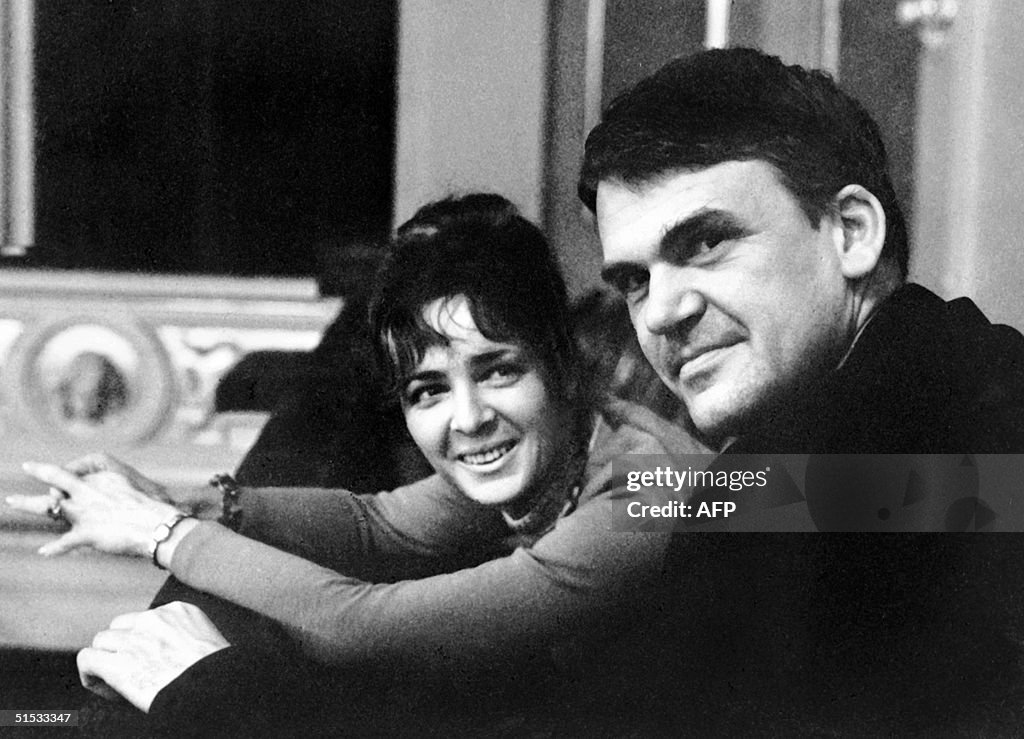 Czech writer Milan Kundera poses with his wife in