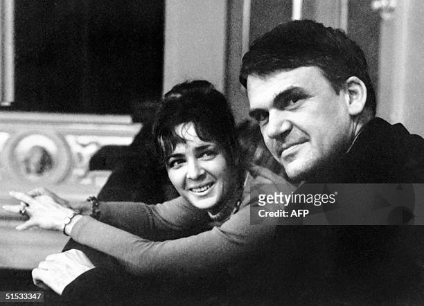 Czech writer Milan Kundera poses with his wife in Prague 14 October 1973. Novelist born in Brno, Czech Republic, Kundera lectured in Cinematographic...