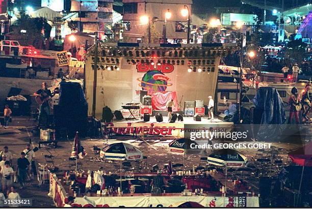 This 27 July 1996 file photo shows a general view of the scene of an explosion which rocked Centennial Park, built for visitors to the Olympic Games...