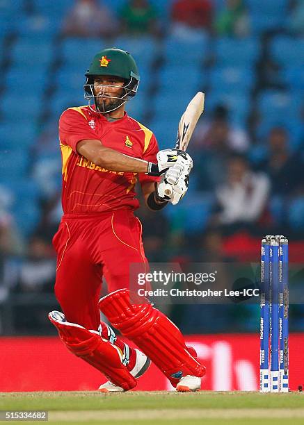 Sikandar Raza of Zimbabwe in action during the ICC Twenty20 World Cup Round 1 Group B match between Zimbabwe and Afghanistan at the Vidarbha Cricket...