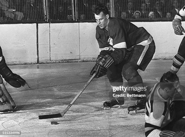 Gordon Howe is shown in hockey action against the New York Rangers.