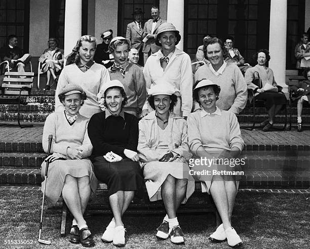 These female pro golfers, playing in the $3,000 Women's Sandhills Open Golf Tournament, pose together before starting the final round over the...