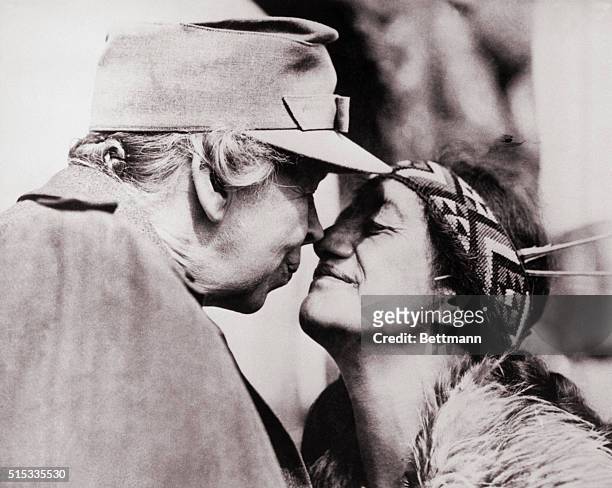 New Zealand: An old Maori custom. When in New Zealand Mrs. Franklin D. Roosevelt does as the native Maoris do and uses the nose-rubbing gesture of...