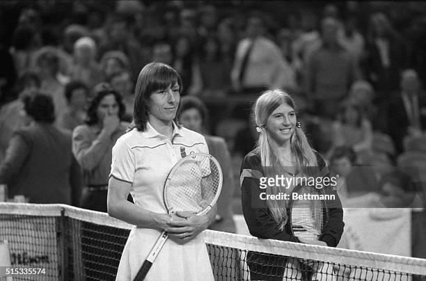 Martina Navratilova and Andrea Jaeger appear confident as they make their on court appearance for the finals in the $300,000 Avon Tennis...