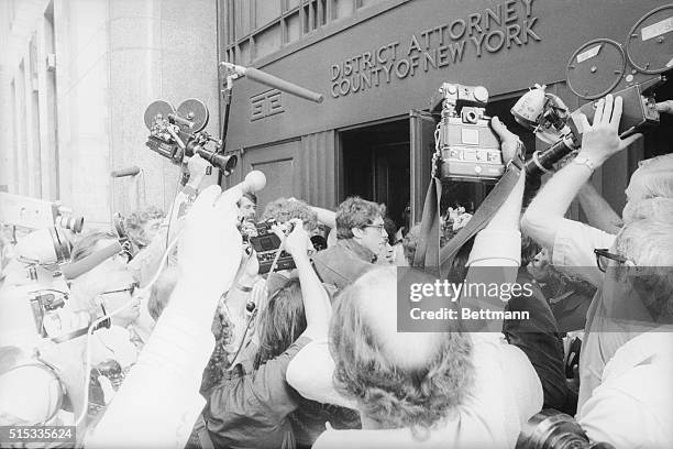 Mark Rudd , who had been in hiding for the last seven years, is mobbed by photographers and reporters as he enters Manhattan District Attorney's...