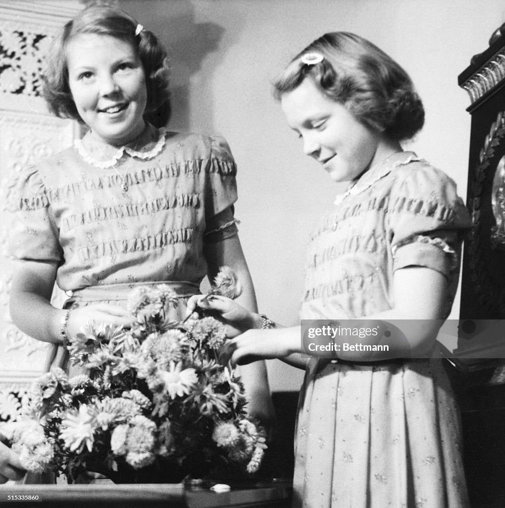Young Princesses Irene and Beatrix with Flower Arrangement