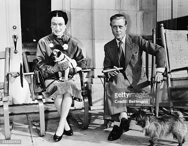The world famous Duke and Duchess of Windsor relax here on the porch of a hotel in Waycross, Georgia, during a breakfast stop on their way to...