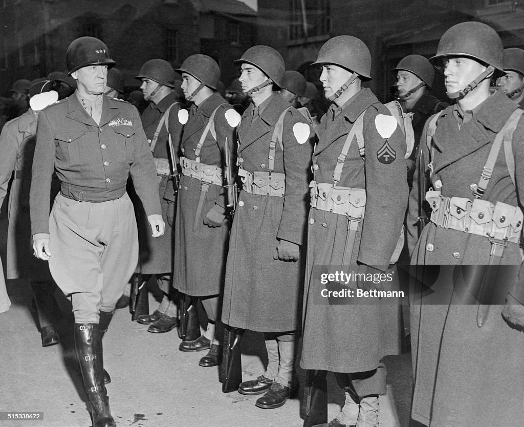 General George S. Patton Walking by Troops Standing at Attention