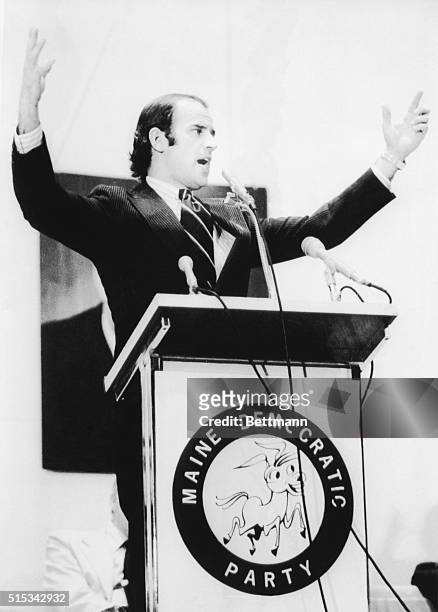 United States Senator Joseph Biden of Delaware delivers the keynote address to Democrats at the 1976 Democratic Convention. Biden charged the...
