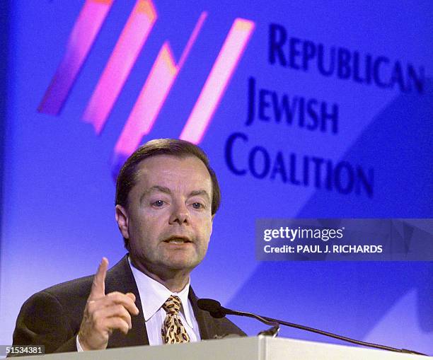 Republican presidential hopeful Gary Bauer addresses the Presidential Candidates Forum, sponsored by the Republican Jewish Coalition, 01 December at...