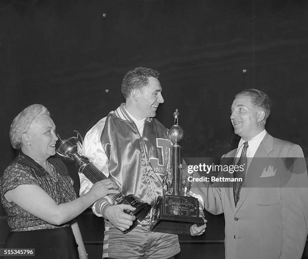 Carl ‘Moose' Payne, captain of the New Jersey Jolters team that won over Brooklyn's Red Devils to the 1950 Roller Derby World Series title, at...