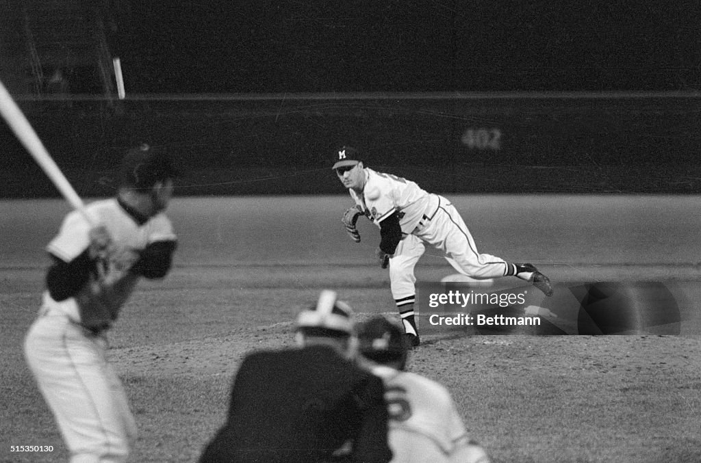 Warren Spahn Pitching Seen from Batter