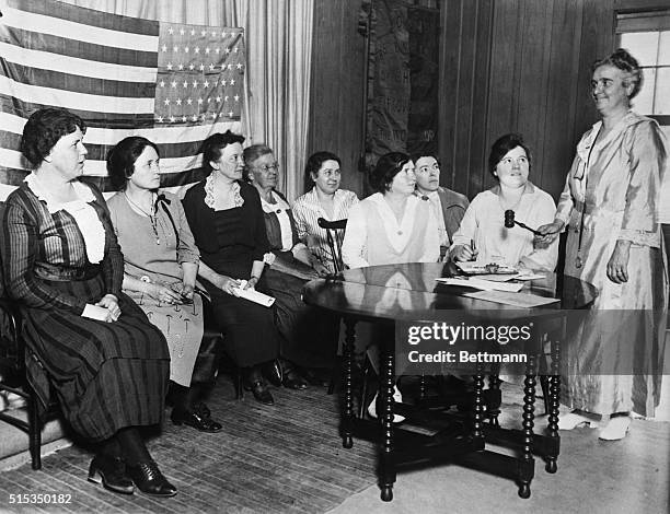 Waukegan, IL- WOMEN SEEK INDUSTRIAL RIGHTS- Leaders of the National Women's Trade Unions, in session at the Bowden Country Club, Waukegan, IL, to...