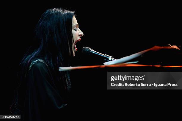 American musician and authoress Diamanda Galas performs a concert of her "Death Come and Will Have Your Eyes" tour at Auditorium Manzoni on March 11,...