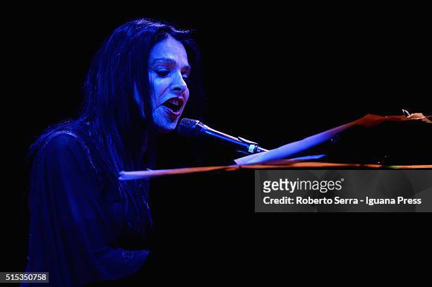 American musician and authoress Diamanda Galas performs a concert of her "Death Come and Will Have Your Eyes" tour at Auditorium Manzoni on March 11,...