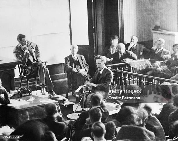 Charles Lindbergh on the witness stand where he read ransom notes which were introduced as evidence during the trial of Bruno Richard Hauptmann, who...