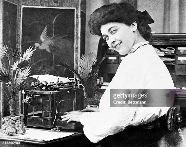 Picture shows a secretary at a typewriter, from a mutoscope still.
