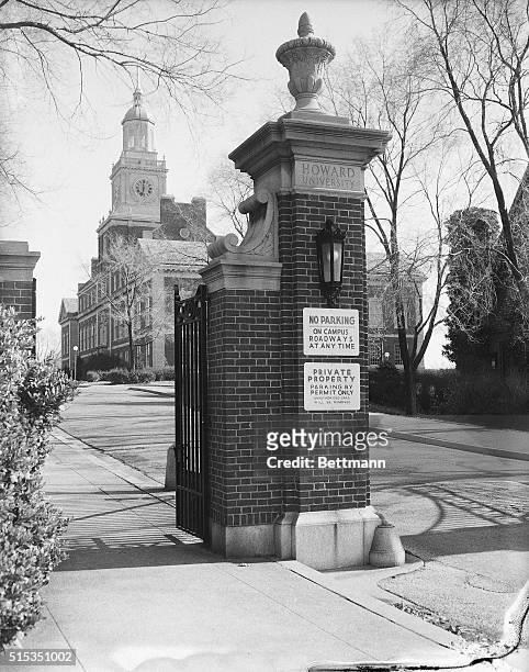 Washington, DC: Photo shows a pillar at the Founders Library at Howard University in Washington, DC.