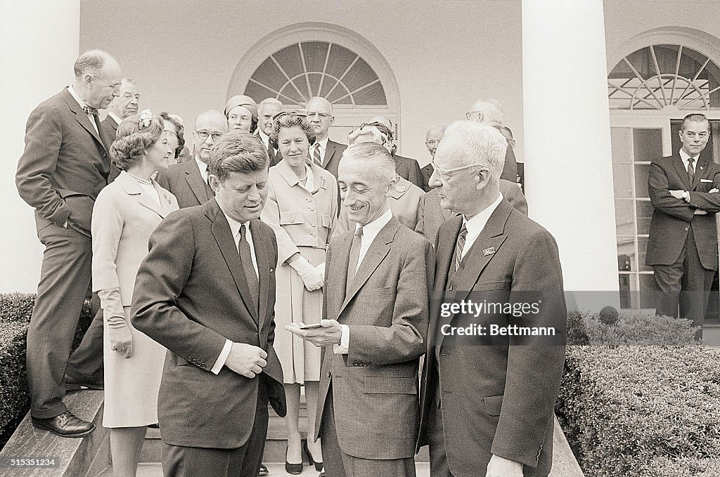 Kennedy Giving Medal to Cousteau