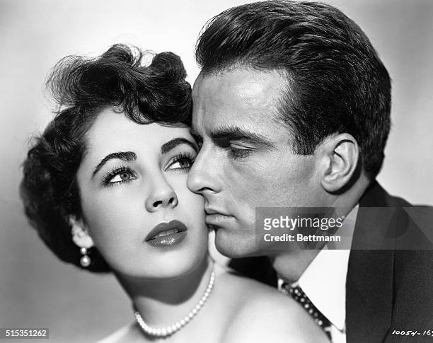 Elizabeth Taylor and Montgomery Clift pose in a publicity portrait for the 1951 Paramount Pictures release, "A Place in the Sun."