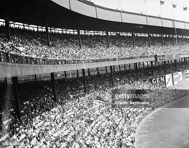 New York, NY- A general view of the crowd in the bleachers at the Polo Grounds, Sept. 13, when the New York Giants met their closest rivals, the St....