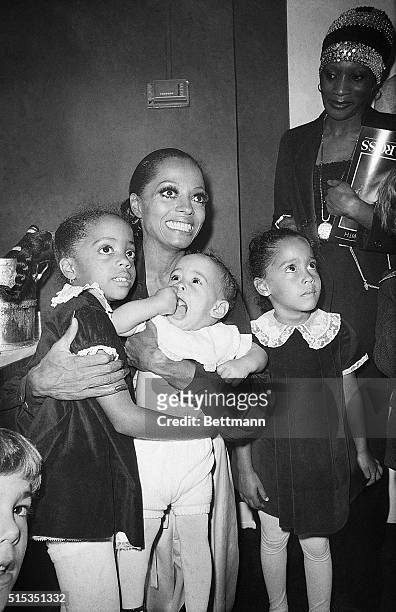 New York, NY- Diana Ross spends some time with her daughters backstage at the Palace Theater in New York June 14. Miss Ross opened her musical...