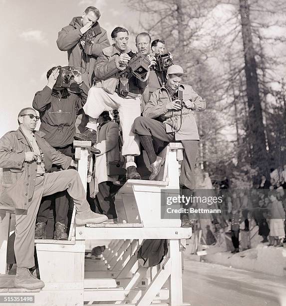 St. Moritz, SwitzerlandCameramen train their cameras on Barbara Ann Scott , Canadian ice queen, during her performance at St. Moritz. Miss Scott won...