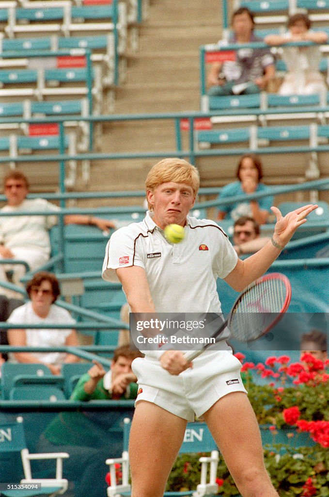 Boris Becker Swings at Tennis Ball During U.S. Open
