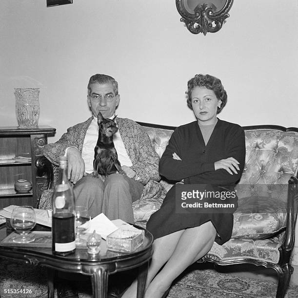 Naples, Italy- Charles "Lucky" Luciano, alleged one-time U.S. Vice king, poses at his Naples home with his wife, Igea Lissoni. Deported to Italy,...