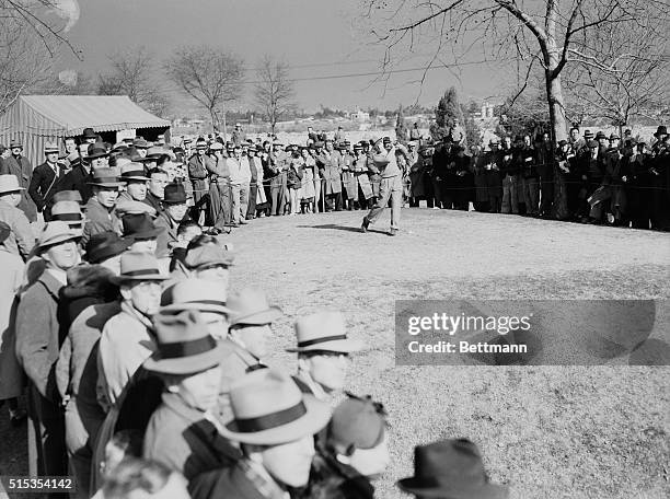 Professional golfer Harry Cooper playing the seventh hole in the final round of the 1937 Los Angeles Open Tournament in California on January 14,...