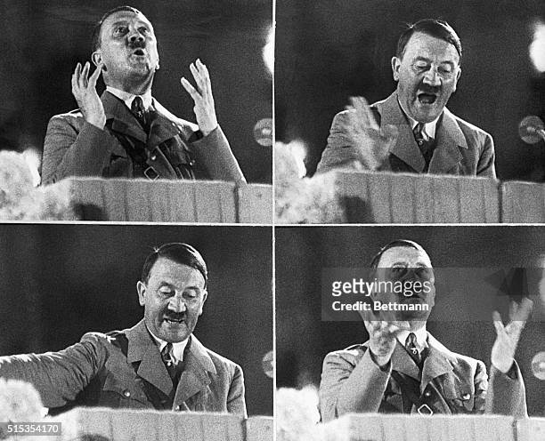 Germany- Here are probably the most revealing facial studies ever to be absorbed by the newsreel cameras of Adolph Hitler, taken from the march of...