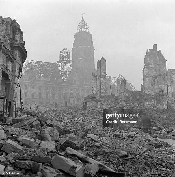 Dresden, Germany- A view of the German city of Dresden, showing the chaotic destruction wrought on this capital of the Kingdom of Saxony by Allied...