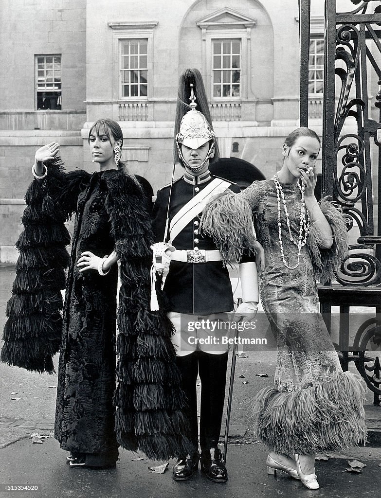 Models Posing with British Royal Guard