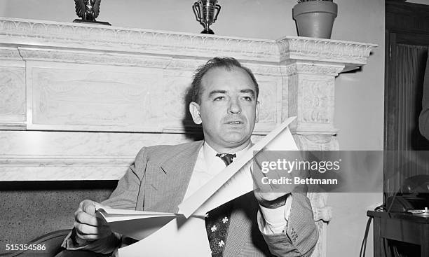 Washington, DC- Senator Joseph R. McCarthy , who said today that a witness will testify that "reports were discovered at the Ameriasia office which...